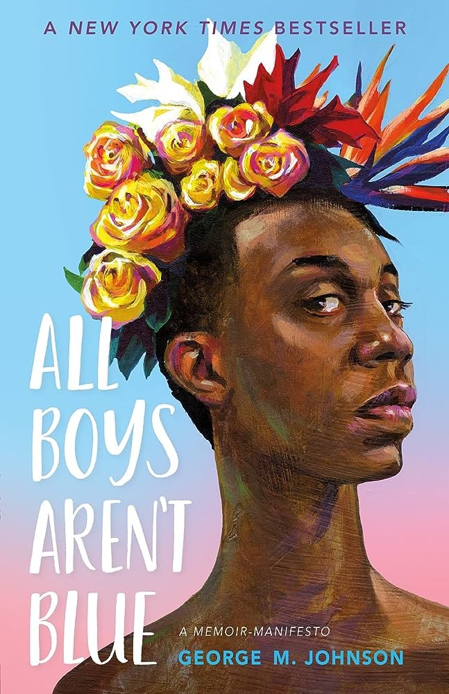 Cover of "All Boys Aren't Blue" (Person wearing flower clown with title on lower left and author on lower right)